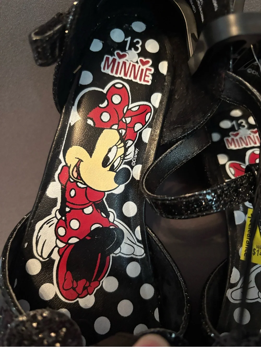 Disney Black Glitter Minnie Mary Jane Shoes with Red Polka Dot Bows